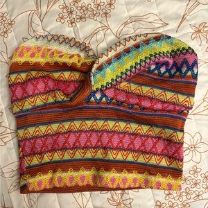 SHEIN Orange Pink Strapless Bustier Crop Top